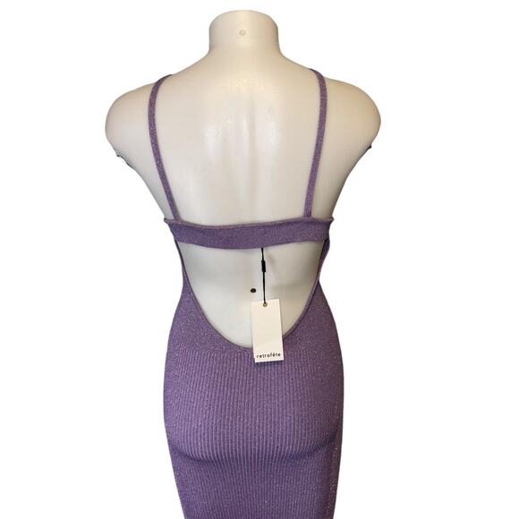 Retrofete Amster Rib Knit Metallic Lilac Purple Backless Midi Dress Size Large - Picture 9 of 12